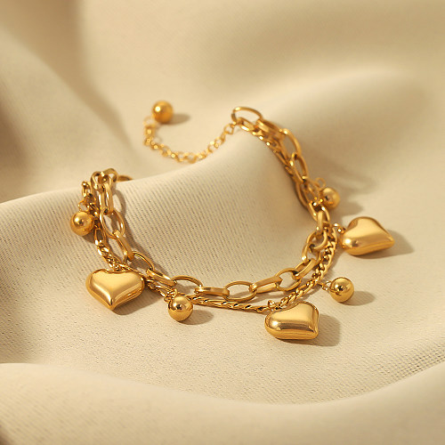 Atacado casual hip-hop estilo moderno redondo formato de coração pulseiras banhadas a ouro 18K banhadas em aço inoxidável