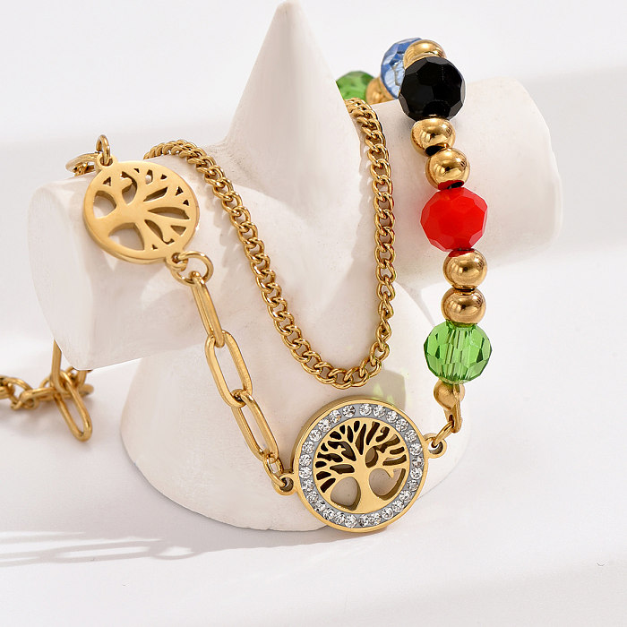 Elegante Baum-Edelstahl-Perleneinlage mit künstlichen Kristall-Strasssteinen, 14 Karat vergoldete Armbänder