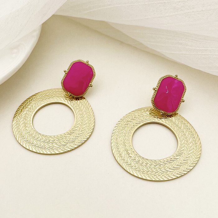 1 Pair Casual Vintage Style Circle Polishing Enamel Plating Stainless Steel  Gold Plated Drop Earrings