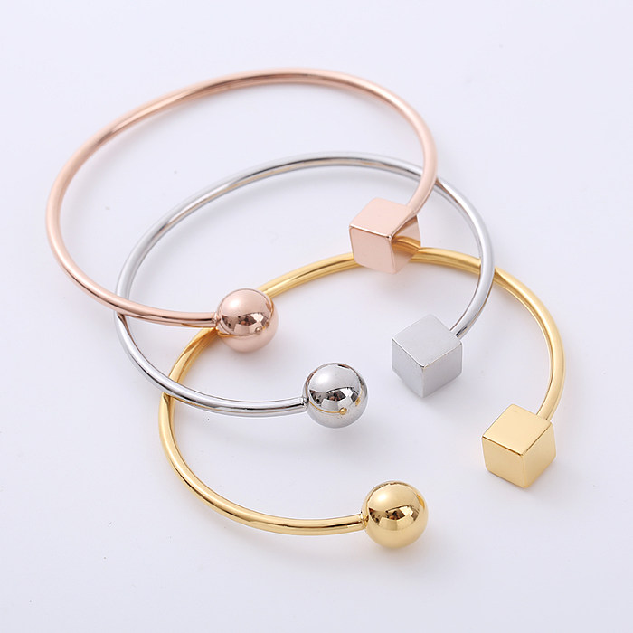 Casual Square Ball Stainless Steel Polishing Bangle 1 Piece