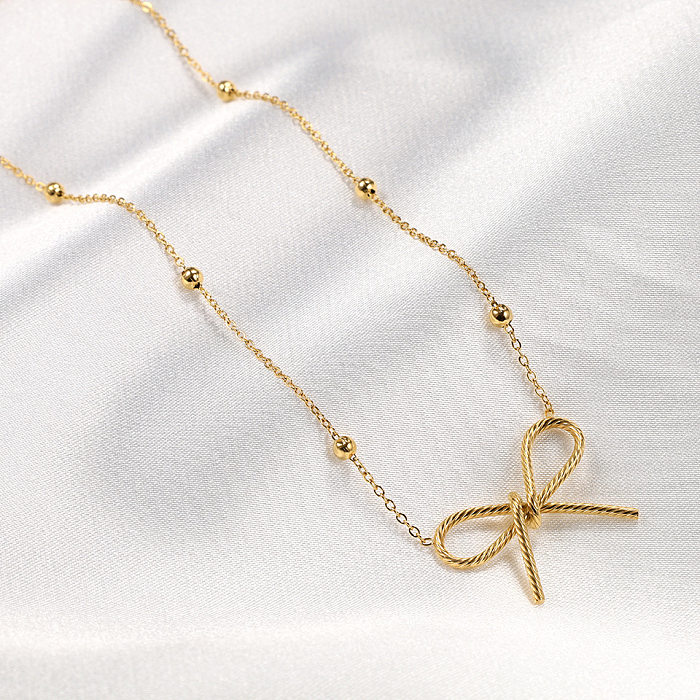 Simple Style Bow Knot Stainless Steel Plating Gold Plated Pendant Necklace