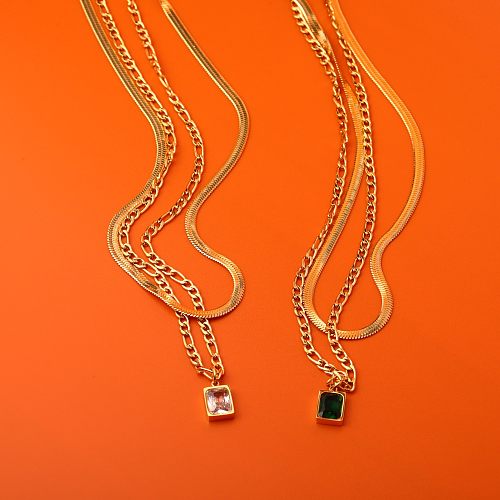 Collier avec pendentif plaqué or 18 carats, style simple et décontracté, bloc de couleur, placage en acier inoxydable