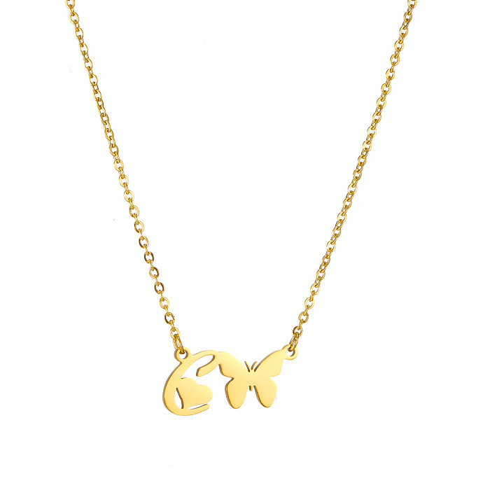 Einfache Halskette mit Buchstaben-Schmetterling-Edelstahlbeschichtung und 18-Karat-Vergoldung