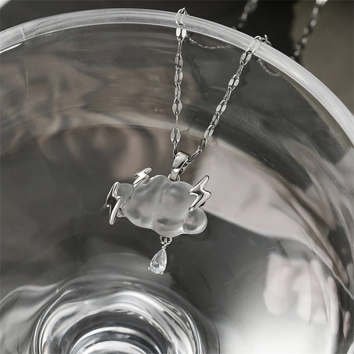 1 Piece Simple Style Clouds Lightning Stainless Steel Plating Inlay Zircon Pendant Necklace
