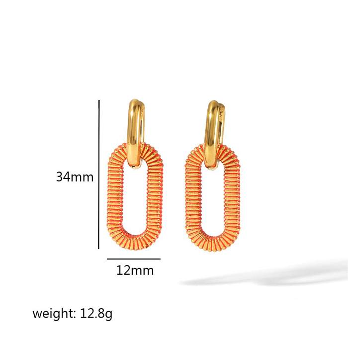 1 Pair Elegant Retro Oval Thread Polishing Plating Stainless Steel  18K Gold Plated Drop Earrings