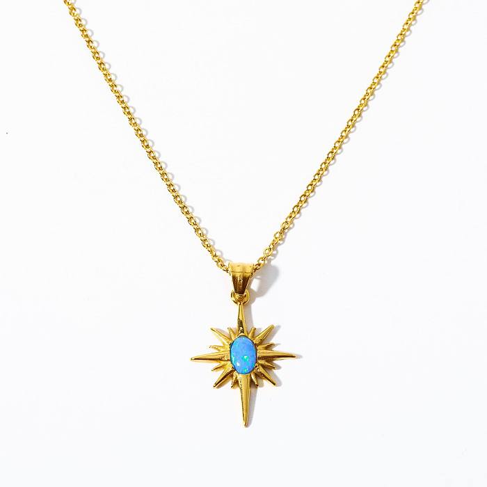 Retro-Halskette mit geometrischem Edelstahl-Beschichtungs-Inlay und künstlichen Edelsteinen, 18 Karat vergoldet
