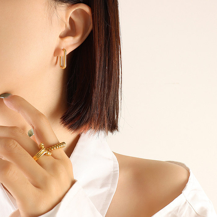 Fashion Simple Stainless Steel Gold-Plated Earrings Female