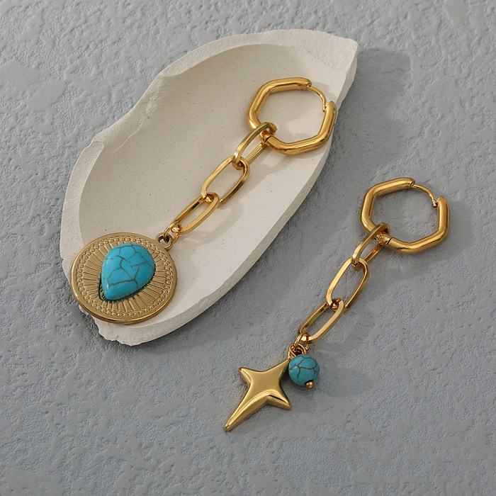 Boucles d'oreilles pendantes asymétriques en pierre naturelle, Style Vintage, gouttelettes d'eau en forme d'étoile, en acier inoxydable, 1 paire