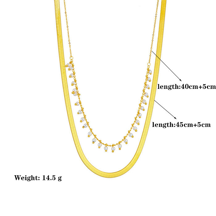 Colliers superposés en acier inoxydable avec perles d'imitation de couleur unie, style simple
