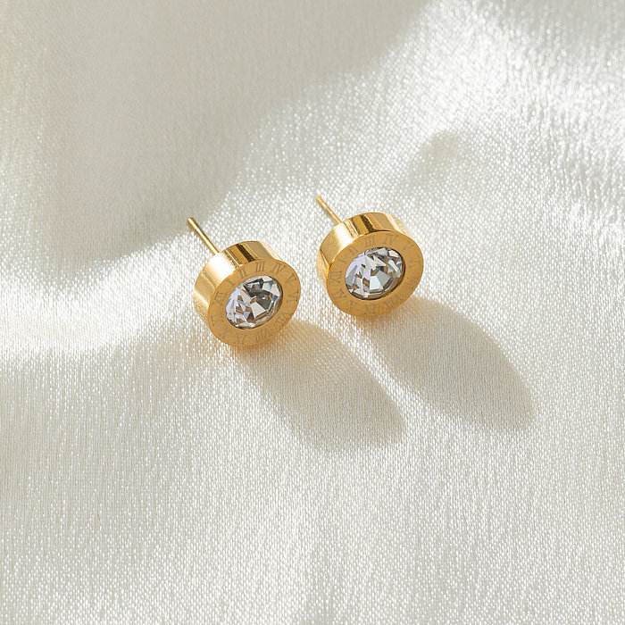 1 par de pendientes colgantes de diamantes de imitación artificiales de acero inoxidable con incrustaciones en forma de corazón geométrico estilo romano estilo Simple elegante