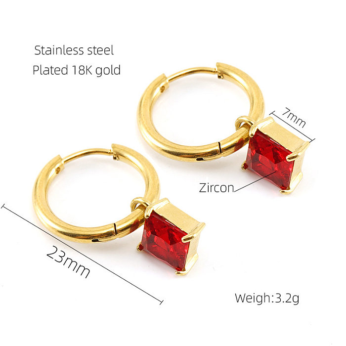 1 Pair Fashion Square Stainless Steel  Inlay Zircon Drop Earrings