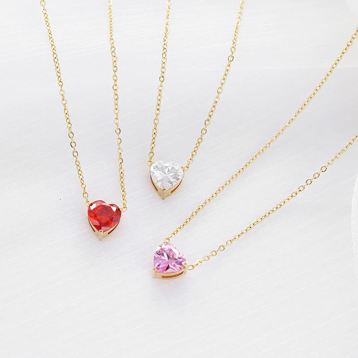 Fashion Heart Shape Stainless Steel Necklace Inlay Zircon Stainless Steel  Necklaces 1 Piece