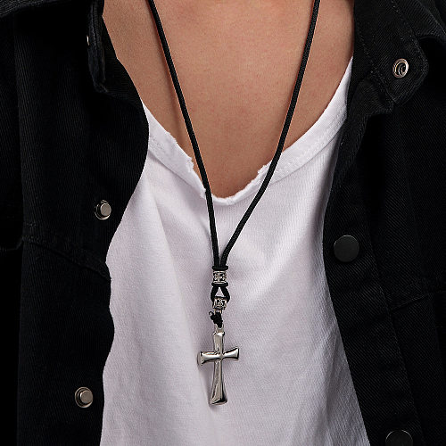 Hip-Hop Cross Stainless Steel  Stainless Steel Polishing Pendant Necklace