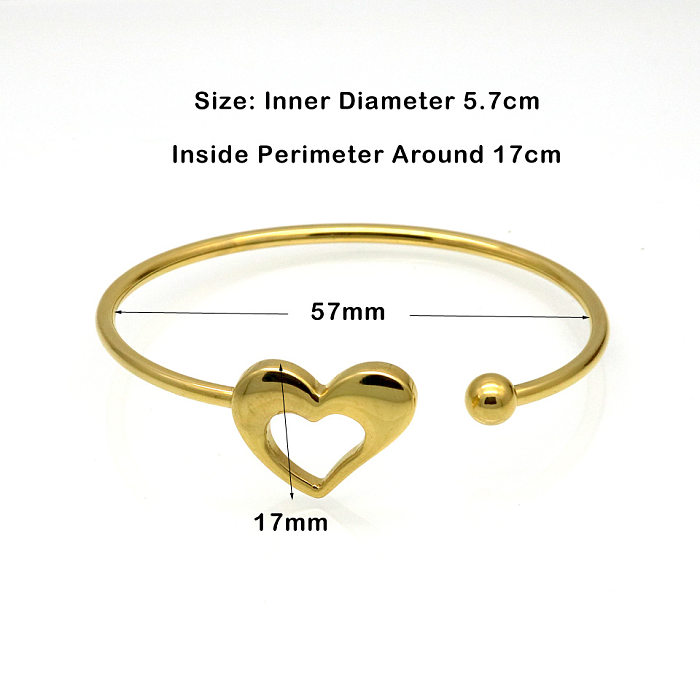 Atacado estilo simples formato de coração pulseira banhada a ouro 18K de aço titânio