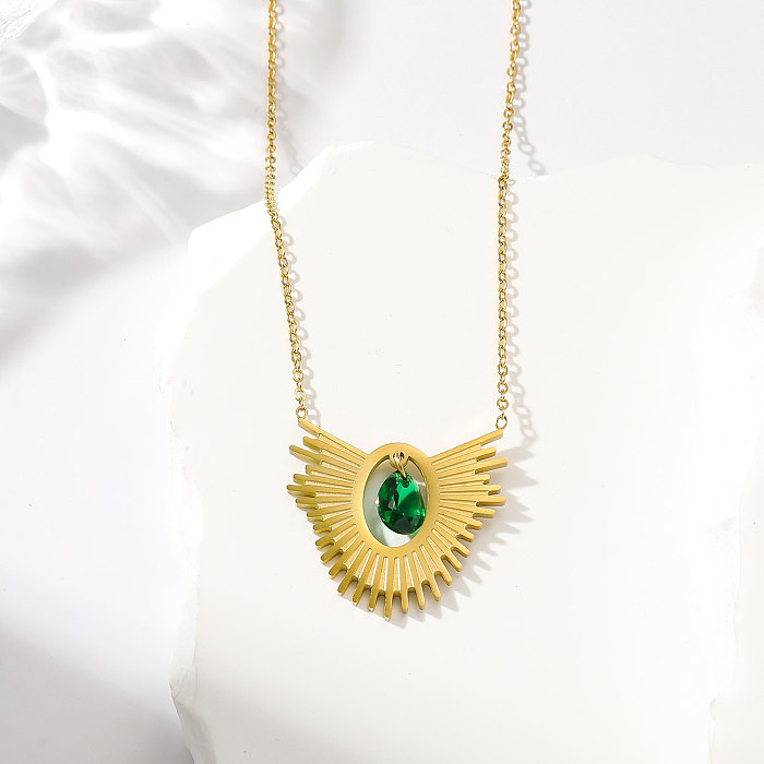 1 Europäische und amerikanische Ins-Echtgold-Galvanik-Sonnenblumen-Halskette für Damen aus Edelstahl mit entgegengesetztem Geschlecht und Mikro-Intarsien-Smaragdfeder-Halskette