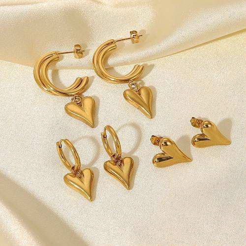 Nova moda 14K banhado a ouro aço inoxidável coração pingente brincos joias femininas