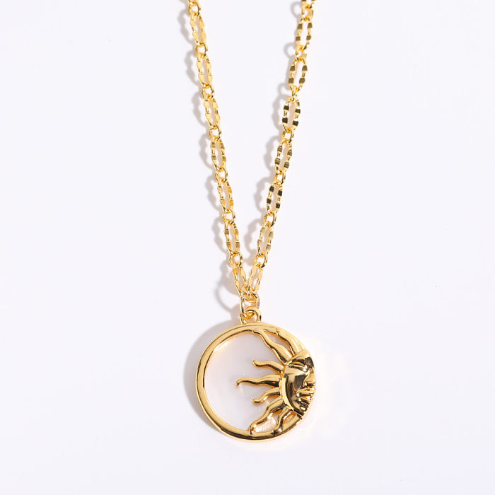 Retro Sun Moon Stainless Steel Plating Shell Pendant Necklace