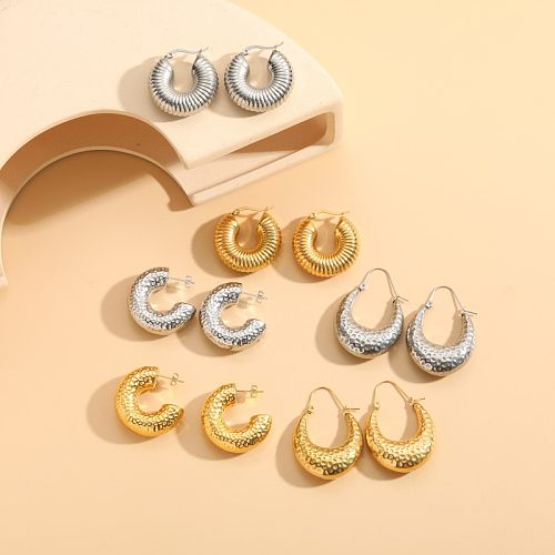1 paire de boucles d'oreilles rondes asymétriques en acier inoxydable plaqué or 14 carats, style classique élégant