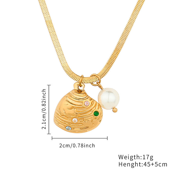 Simple Style Classic Style Geometric Stainless Steel  Pearl Plating Inlay Zircon Gold Plated Pendant Necklace