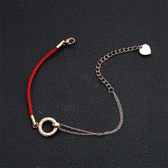 Casual Simple Style Classic Style Letter Heart Shape Stainless Steel Titanium Steel Polishing Plating Inlay Artificial Diamond Rose Gold Plated Bracelets