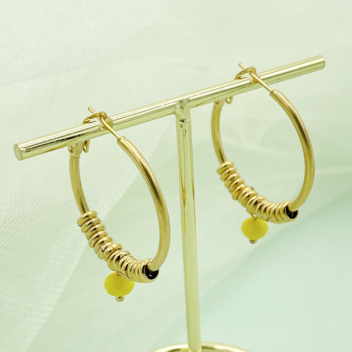 1 Paar elegante vergoldete Ohrringe aus Edelstahl im französischen Stil mit geometrischer Beschichtung