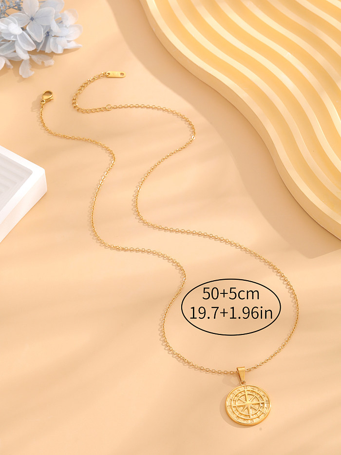 Retro Classic Style Star Heart Shape Flower Stainless Steel Enamel Plating Gold Plated Necklace