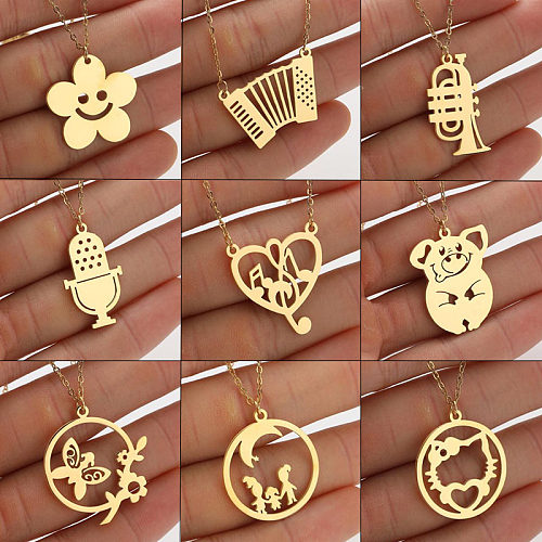 Spring And Summer Stainless Steel  Butterfly Flower Necklace For Women All-Match 18K Electroplated Niche Animal Notes Ornament Wholesale