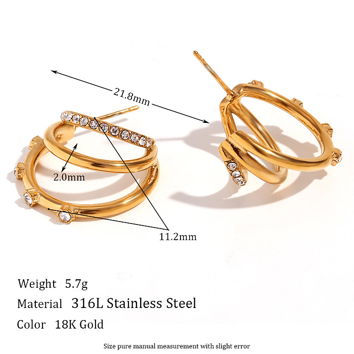 1 Pair Simple Style Classic Style Geometric Plating Inlay Stainless Steel  Rhinestones 18K Gold Plated Ear Studs