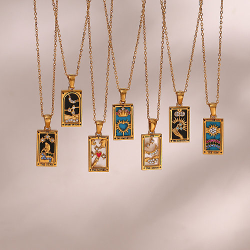Modische Halskette mit quadratischem Anhänger aus Edelstahl mit Inlay-Zirkon-Anhänger, 1 Stück
