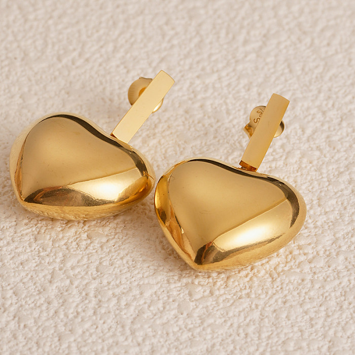 1 par de férias praia estilo simples formato de coração chapeado brincos banhados a ouro de aço inoxidável