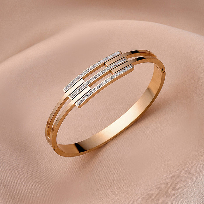 Glam Luxurious Classic Style Geometric Stainless Steel Titanium Steel Plating Inlay Zircon 18K Gold Plated Bangle