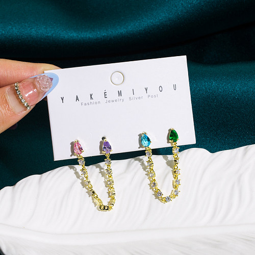 1 Set Yakemiyou Fashion Water Droplets Copper Inlay Zircon Earrings
