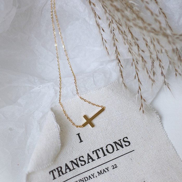 Simple Style Cross Stainless Steel Gold Plated Necklace