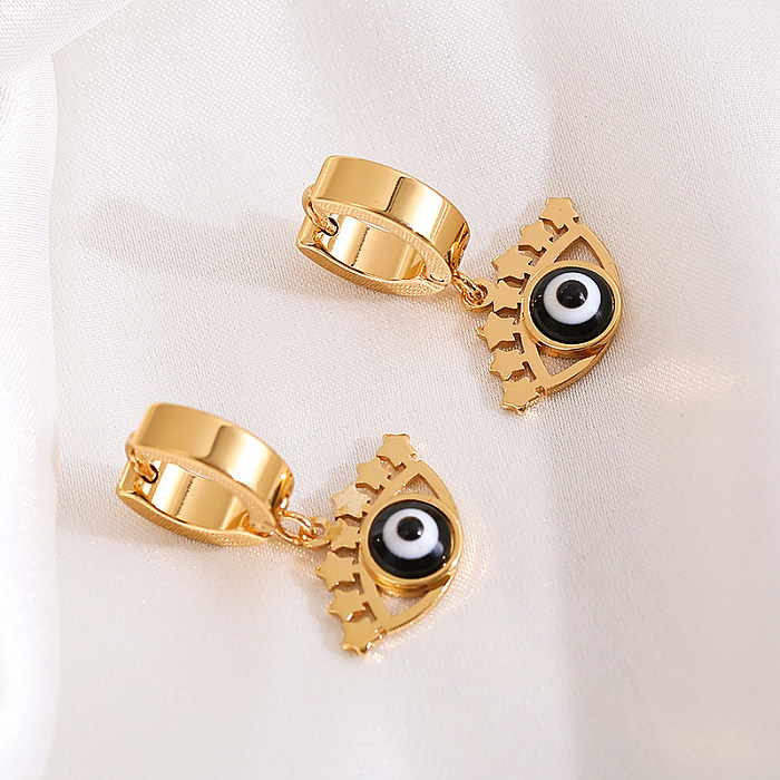 1 Pair Elegant Luxurious Queen Eye Plating Carving Stainless Steel Gold Plated Drop Earrings