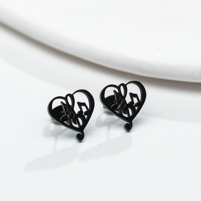 1 par de pendientes chapados en acero inoxidable con forma de corazón y letras geométricas de estilo Simple
