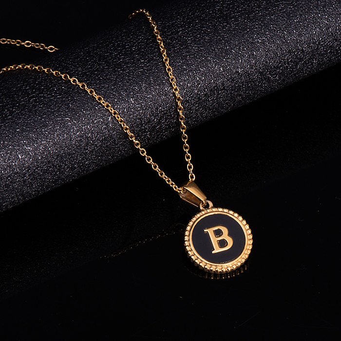Moda redonda carta pingente de aço inoxidável colar esmalte banhado a ouro colares de aço inoxidável