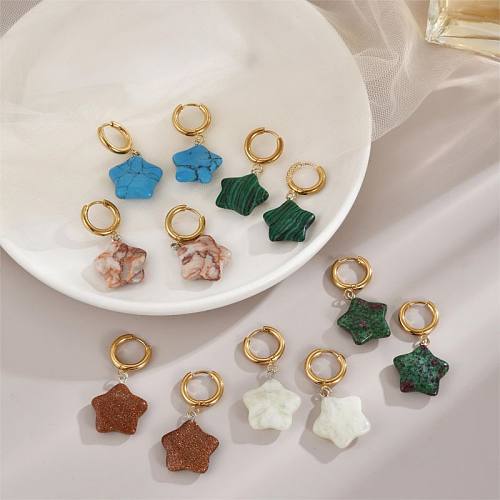 1 Pair Casual Classical Retro Star Plating Inlay Stainless Steel  Natural Stone 18K Gold Plated Drop Earrings