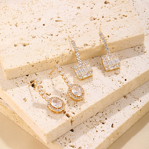 1 par de pendientes colgantes de diamantes artificiales de acero inoxidable con incrustaciones redondas dulces y elegantes