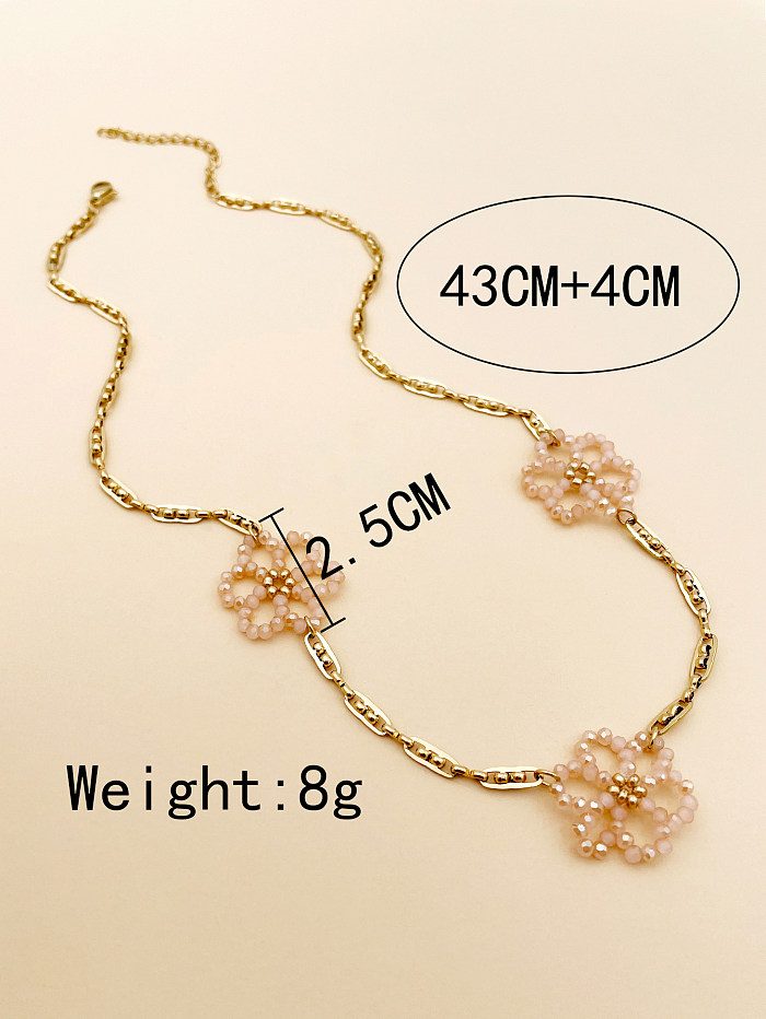 Lady Sweet Flower Stainless Steel  Beaded Plating Gold Plated Necklace