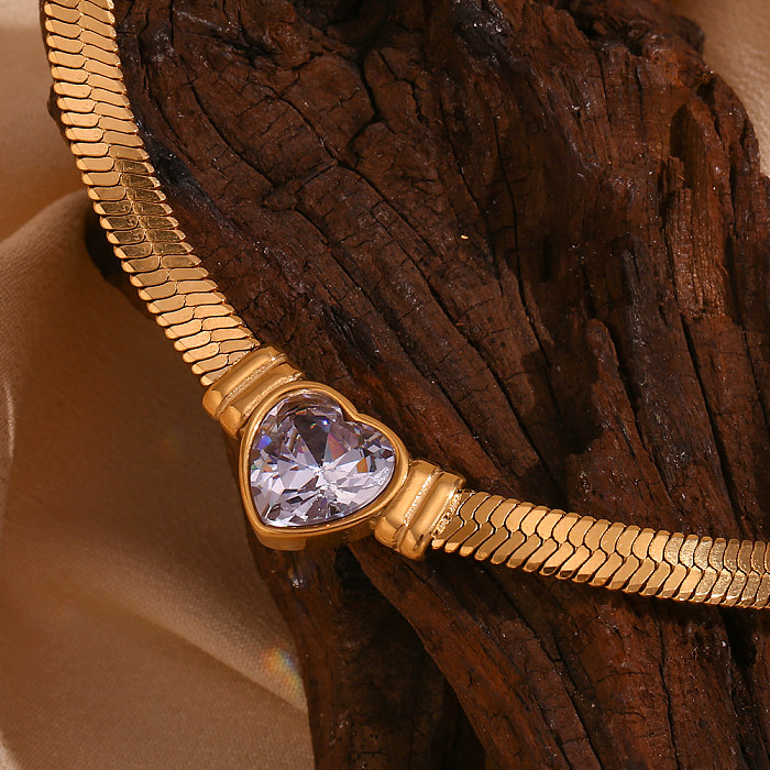 Collier en acier inoxydable plaqué or 18 carats, style simple et classique, en forme de cœur, couleur unie, en Zircon, en vrac