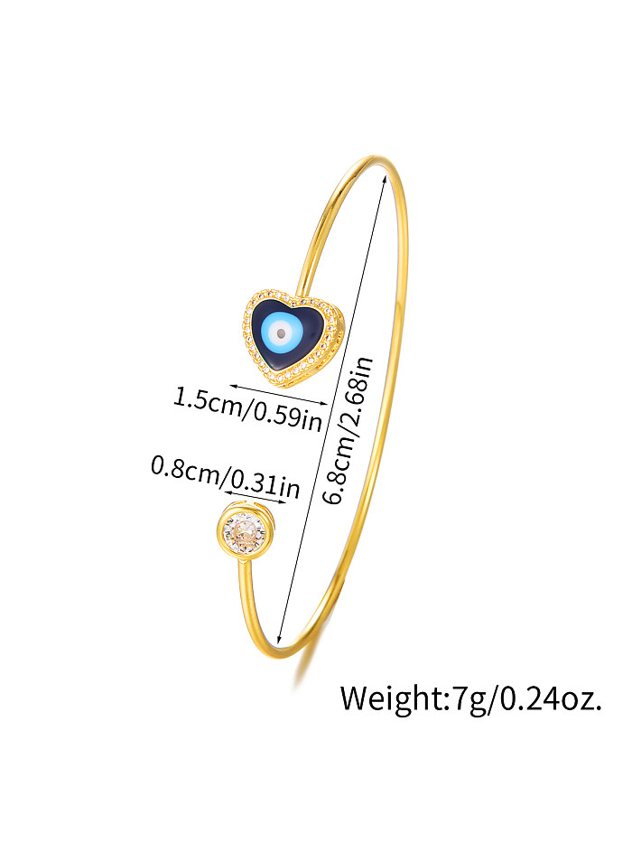 Simple Style Heart Shape Eye Stainless Steel Plating Inlay Zircon Silver Plated Cuff Bracelets