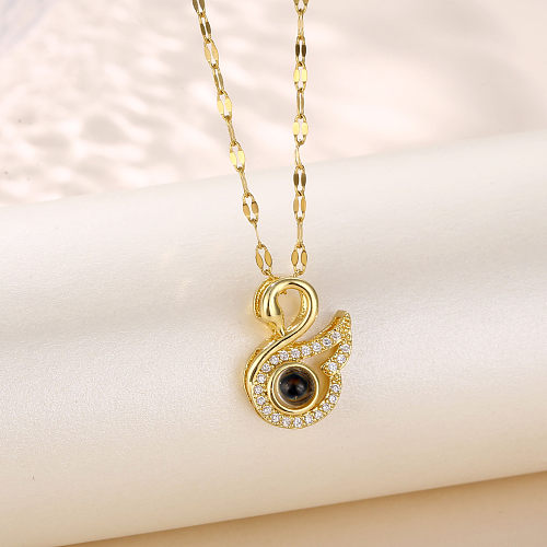 Modern Style Artistic Swan Stainless Steel  Stainless Steel Plating Inlay Zircon 18K Gold Plated Gold Plated Pendant Necklace