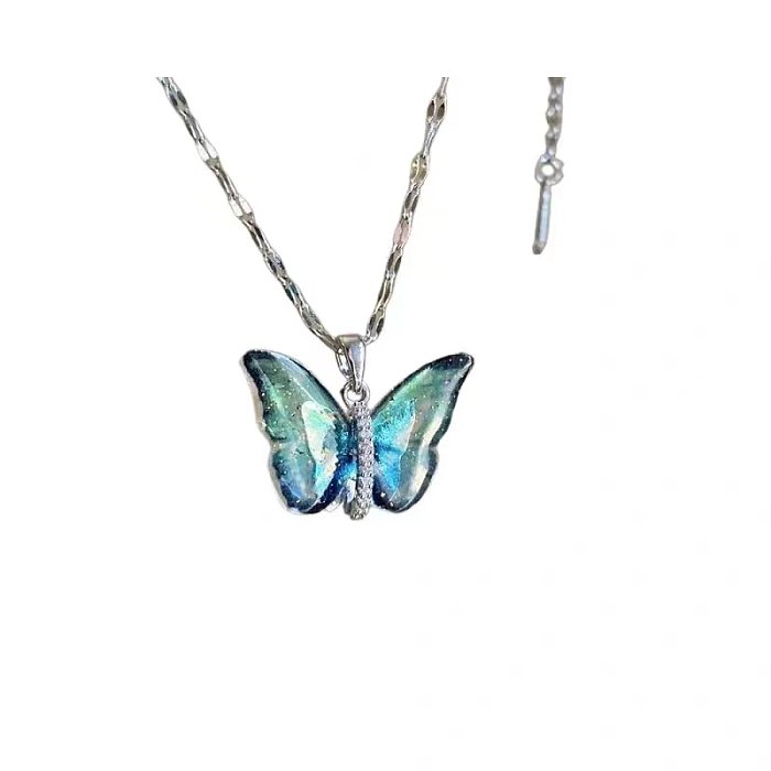 Modern Style Butterfly Alloy Stainless Steel Plating Pendant Necklace