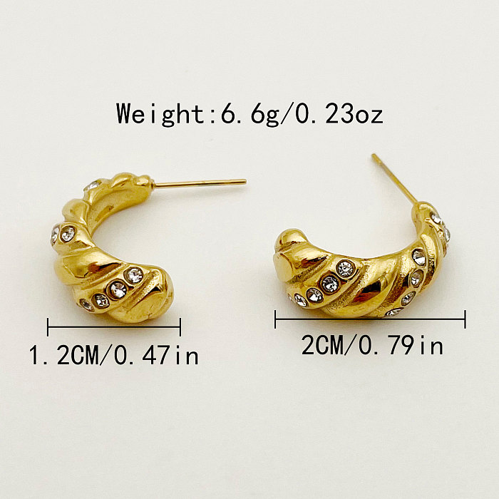 1 Pair Glam Vintage Style C Shape Plating Inlay Stainless Steel  Rhinestones Gold Plated Ear Studs