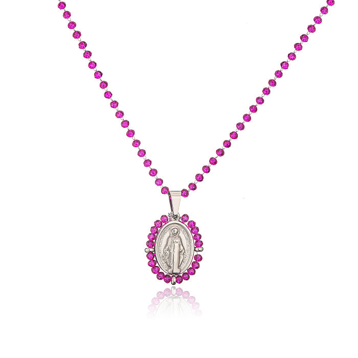 Collier pendentif vierge en acier inoxydable, perles de verre colorées, vente en gros de bijoux