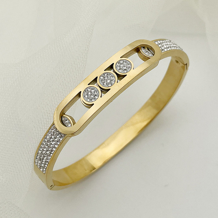 Wholesale Elegant Preppy Style Solid Color Stainless Steel Plating Inlay Gold Plated Zircon Bangle