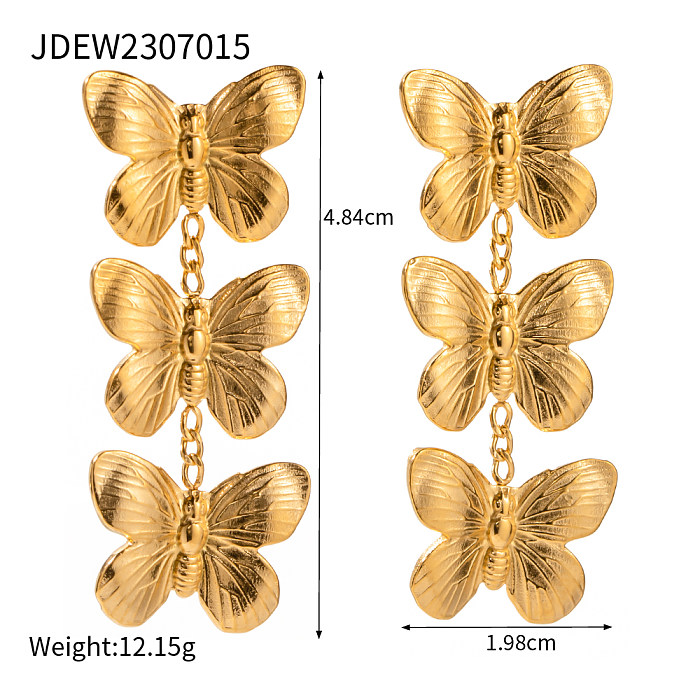 1 Pair IG Style Butterfly Plating Stainless Steel  18K Gold Plated Drop Earrings