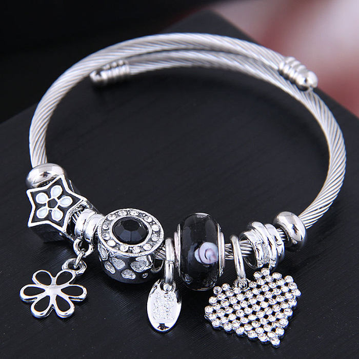 Vacation Heart Shape Alloy Plating Inlay Rhinestones Cuff Bracelets