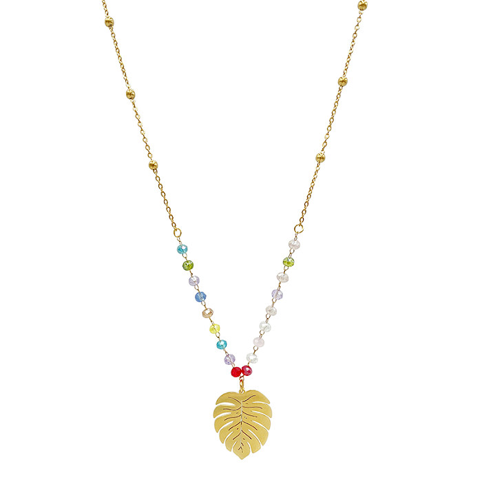 Urlaub Moderner Stil Blätter Edelstahl Künstlicher Kristall Perlenüberzug Vergoldete Anhänger-Halskette