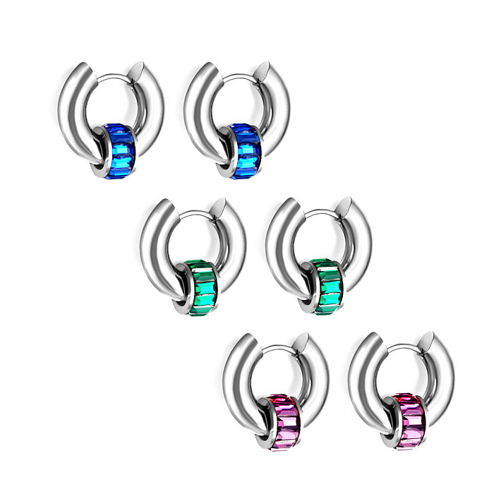 Retro-Kreis-Ohrringe aus Edelstahl mit Inlay und Zirkon, 1 Paar